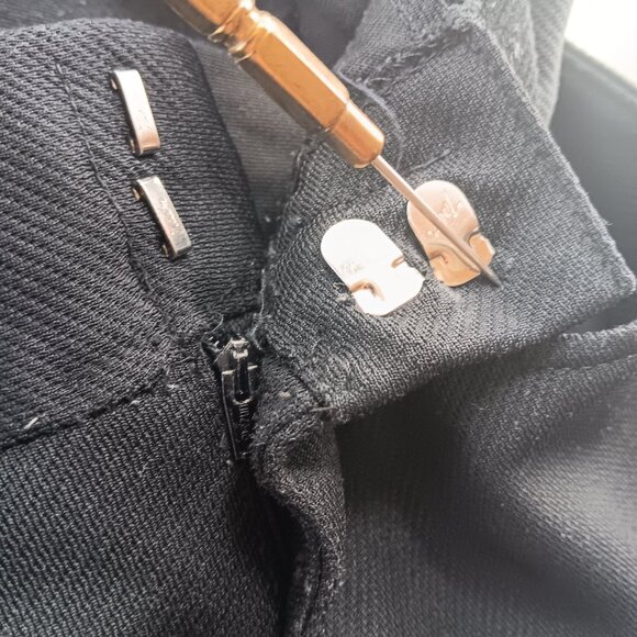 28x29 Vintage Black 1970's Stretch Knit Flared Pants Hook & Zipper Polyester - Picture 5 of 6